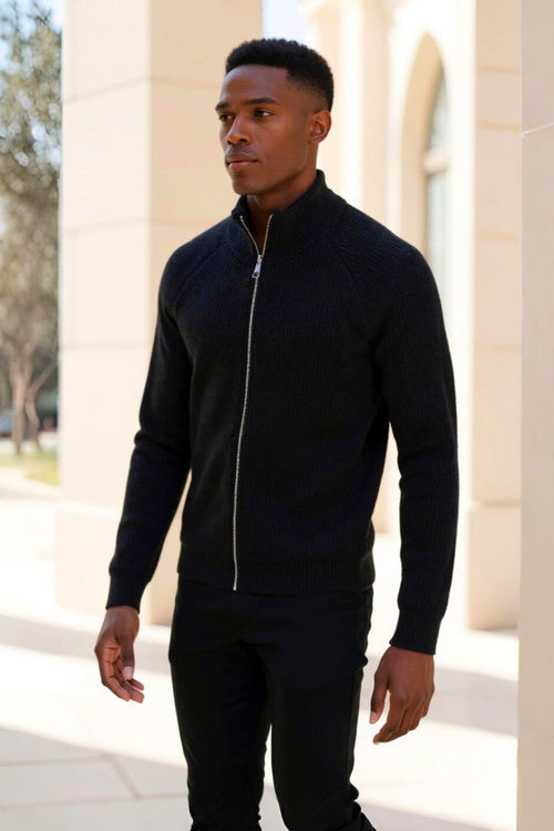 Black Zip-Up Knit Jacket