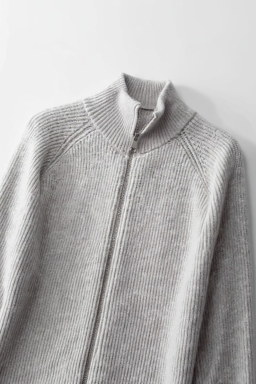 Gray Zip-Up Knit Jacket